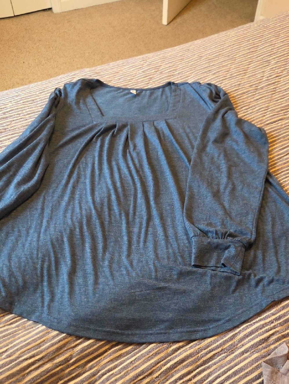 Women's Slate Blue Long-Sleeve Gathered Square Neck Top